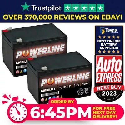 Pair Of POWERLINE 12V 12Ah 12 Volt 12 Amp Hour Battery • £47.17