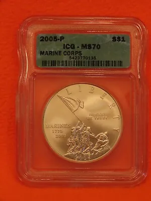 2005-P Marine Corps 230th Anniversary Silver Dollar (ICG) MS 70 • $120