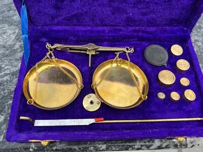 Antique Brass Weighting Scale Vintage Goldsmith Weight Balance Velvet Box Gifts • $38.25