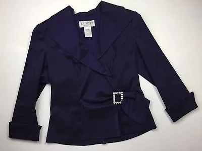 J.R. Nites By Carol Lin Dark Purple Shimmery Taffeta Evening Blouse Jacket 6 Top • $16.88