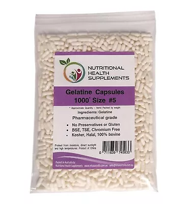 1000 X Size 5 #5 Empty Caps Hard Gelatin Capsules 100% Halal Kosher Pill - White • $22.95