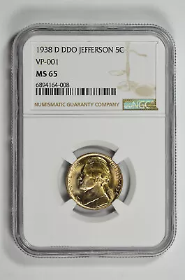 1938 D DDO 5C Jefferson Nickel NGC MS 65 VP-001 - Pop 1/1 • $350