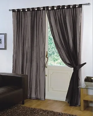 Pair Of  Voile Net Panels TAB TOP  Curtains + Free Tie Backs • £8.95