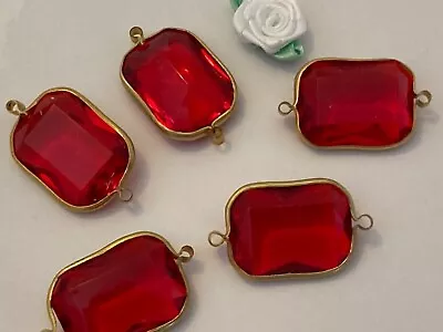£4.35 • Buy Octagonal 2 Loop Connector Brass Set Resin Approx  20x25mm X5 Craft Red