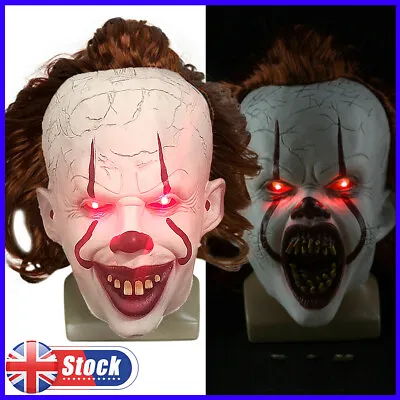 Cosplay Scary Clown Latex LED Costume Props Pennywise IT Mask Halloween Party GB • £6.59