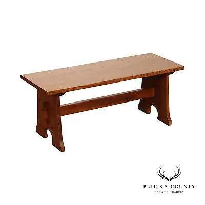 Stickley Mission Collection Oak Trestle Bench • $1895