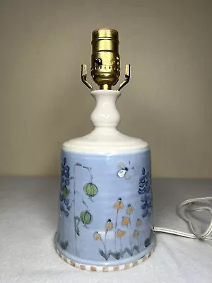 Vintage Stoneware Lamp Hand Painted Painted Blue Nature Scene No Shade/Top • $23.09