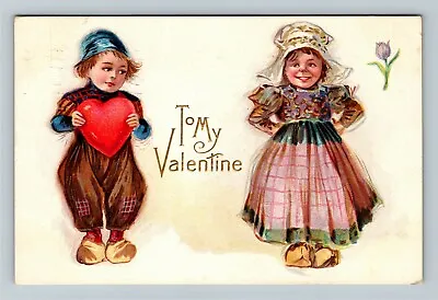 Valentines Day Greeting Dutch Blue Hat Boy Giving Heart Vintage Postcard • $8.99