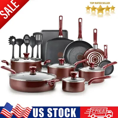 20 Piece SetNonstick Cookware Fry Pot Slow Cooker Dishwasher Safe Kitchen Red US • $78.78