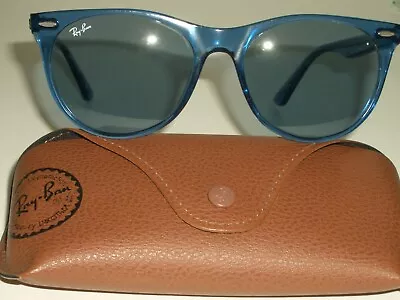 55[]18 145 Ray Ban Rb2185 6587/56 Blue Tone Crystal Lens Wayfarer Ii Sunglasses • $199.99