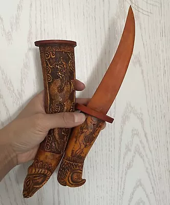 Bone Carved Knife Dragon Eagle Bull Head Sword Dagger Display Collection • $93.71