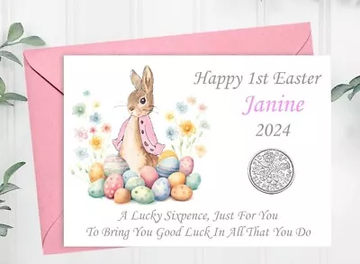 1st Easter Gift. Personalized. Lucky Sixpence. First Easter. Card. Pink. Blue • £3.95