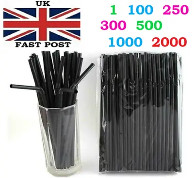 Plastic Flexible Straws Bendy Black Recyclable Drinking Cocktail Straws 1 - 5000 • £78.95
