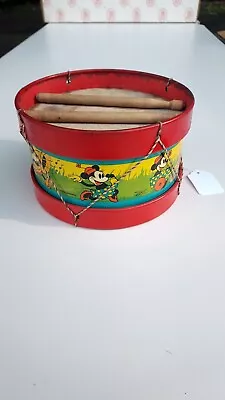 Vintage 1930s Disney Mickey Mouse - Tin Litho Toy Drum W Sticks- EXCELLENT • $200