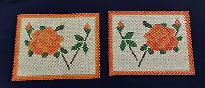 Vintage Retro Plastic Weaving Work Placemats X2 Orange Roses Plastic Craft Work • $25