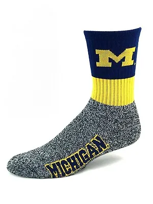 Michigan Wolverines Marbled Foot Yellow & Navy Top Crew Socks • $6.99