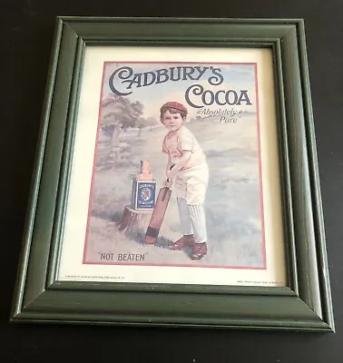 Vintage Style Green Framed Cadbury Cocoa Picture Cricket  26cm X 31cm • £15