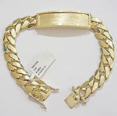 14k Gold ID Bracelet Miami Cuban Solid Link 12mm Name Plate 9 Inch Box Lock REAL • $4181.39