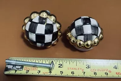 Pair Of Ceramic Mackenzie Childs Petit Four Round Knob Courtly Check • $59.99