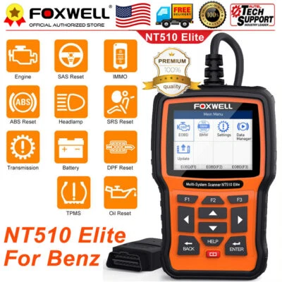 $142 • Buy Foxwell NT510 SRS Code Reader TPS IMMO Diagnostic Scanner Tool For Mercedes Benz