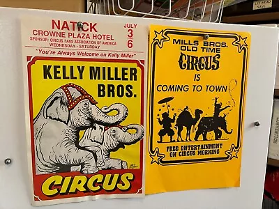 Vintage Two Circus Posters 11'x17' Mills Bros.date Sheet/kelly Miller Natick ct • $8.77