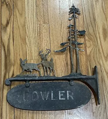 Vintage Deer Welcome Sign 2 Buck And Doe  Metal Art Wildlife Mountains Tree • $157