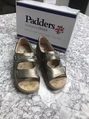 Ladies Padders Plus Grace  Open Toe Sandal Size 4E. Metalic Combination • £10.50