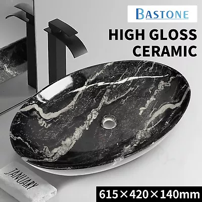 Bath Oval Black Ceramic Hand Wash Art Basin Vanity Sink Bowl Above Counter Top • $199.90