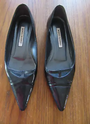 Manolo Blahnik  Navy Patent Leather Flat Shoes Size EU 39 9 • $99