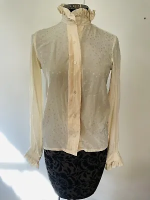 Vintage James Drew London Blouse Silk Ruffle Collar Victorian Ivory XS Edwardian • £34.01