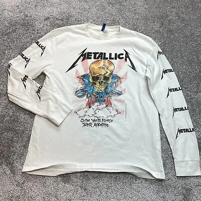 H&M Shirt Mens Large White Metallica Pushead Graphic Tee 2016 Long Sleeve Crew • $19.99