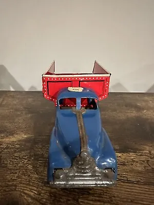 Vintage Mar 1940s/50s Era Blue & Red Metal Sand & Gravel Dump Truck 10” • $90