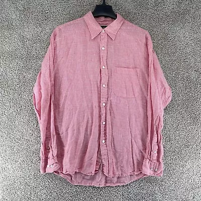 J Crew Button Down Shirt Mens M Medium Red Check 100% Linen Long Sleeve • $5.66