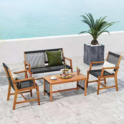4 PCS Patio Furniture Set Outdoor Acacia Wood Chairs Table For Yard Poolside • $309.99