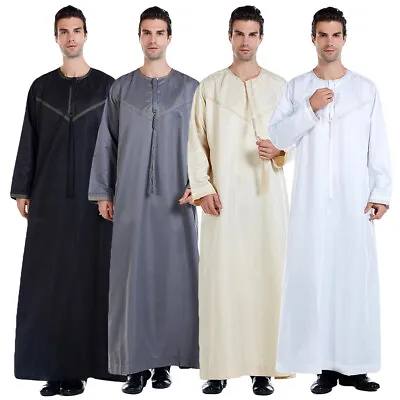 Men Saudi Thobe Thoub Abaya Robe Jubba Dishdasha Arab Islam Kaftan Muslim Dress • $28.54