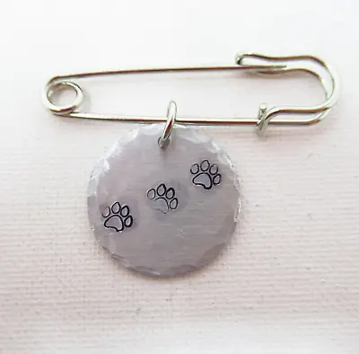 Three Paw Prints - Pets - Dog - Cat - Stamped Metal - Safety Pin - Brooch • $4.95