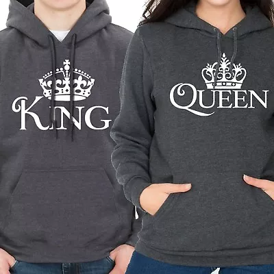 Nwt King Queen White Crown Couple Matching Valentines Day Gray Hoodie Sweatshirt • $23.99