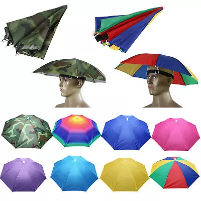 Creative Foldable Sun Fishing Camping Headwear Cap Umbrella Hat Funny Head Hats • £8.89