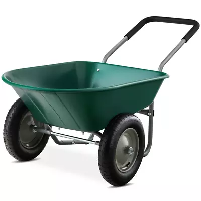 Dual-Wheel Home Wheelbarrow Yard Garden Cart For Lawn Construction - Green • $144.11