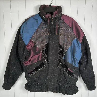 Vintage Karizma Patchwork Bomber Jacket Wool Velvet Etc Blend Retro Coat Women M • $49.99