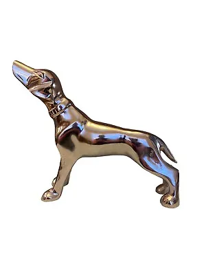 Hunting Pointer Lab Dog Statue Silver Tone Heavy Cast Carved Polished Metal 12x9 • $39.99