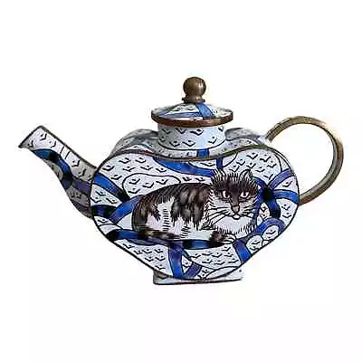 Mini Teapot Toleware Enamel Metal Heart Shaped Removable Lid Cat 2.75” No. 0673 • $34.99