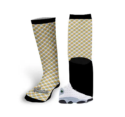 Sneaker Socks To Match Jordan 13 Blue Grey Shoes - Plaid Crew Socks • $17.60