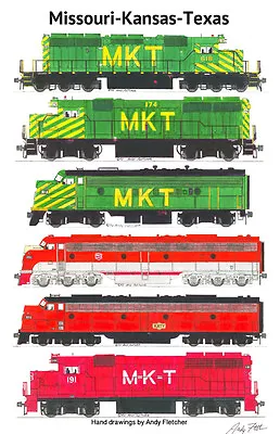 Missouri-Kansas-Texas Locomotives 11 X17  Railroad Poster Andy Fletcher Signed • $20.90