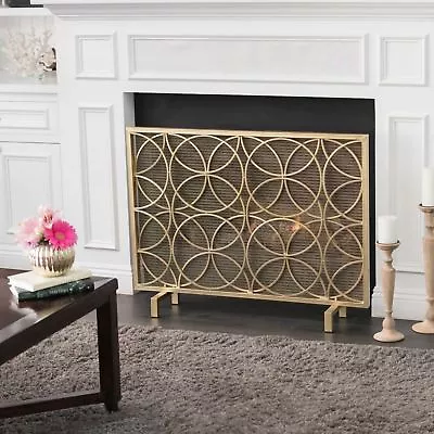 Veritas Modern Glam Single Panel Iron Fireplace Screen With Circle Pattern • $159.54