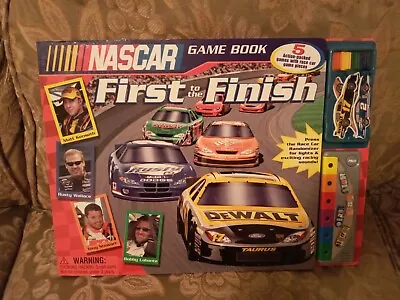 @NASCAR GAME BOOK FIRST TO FINISH 5 Action Packed Games With Racecar Game Pieces • $15