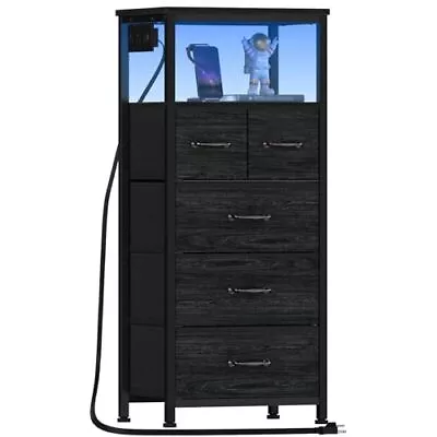  Vertical Dresser With Charging Station And LED Lights Black Chest Black Oak • $107.55