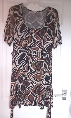 Excellent Condition J Taylor At Debenhams Navy Brown Print Dress Size 10 • £2.25