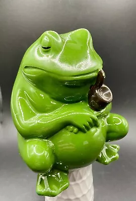 Vintage Inarco Japan Contemplative Green Ceramic Frog With Pipe Planter #E-2628 • $22