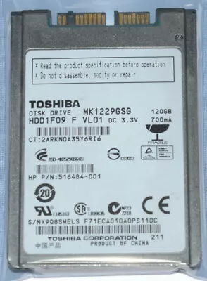 Toshiba 1.8  MK1229GSG SATA 120GB Hard Drive HP Elitebook 2530P 2730P 2740P • $34.79